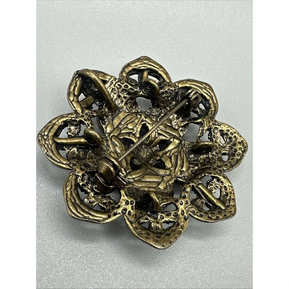 Vintage-Antique Bronze Purple Rhinestone Flower Brooch/pendant #876